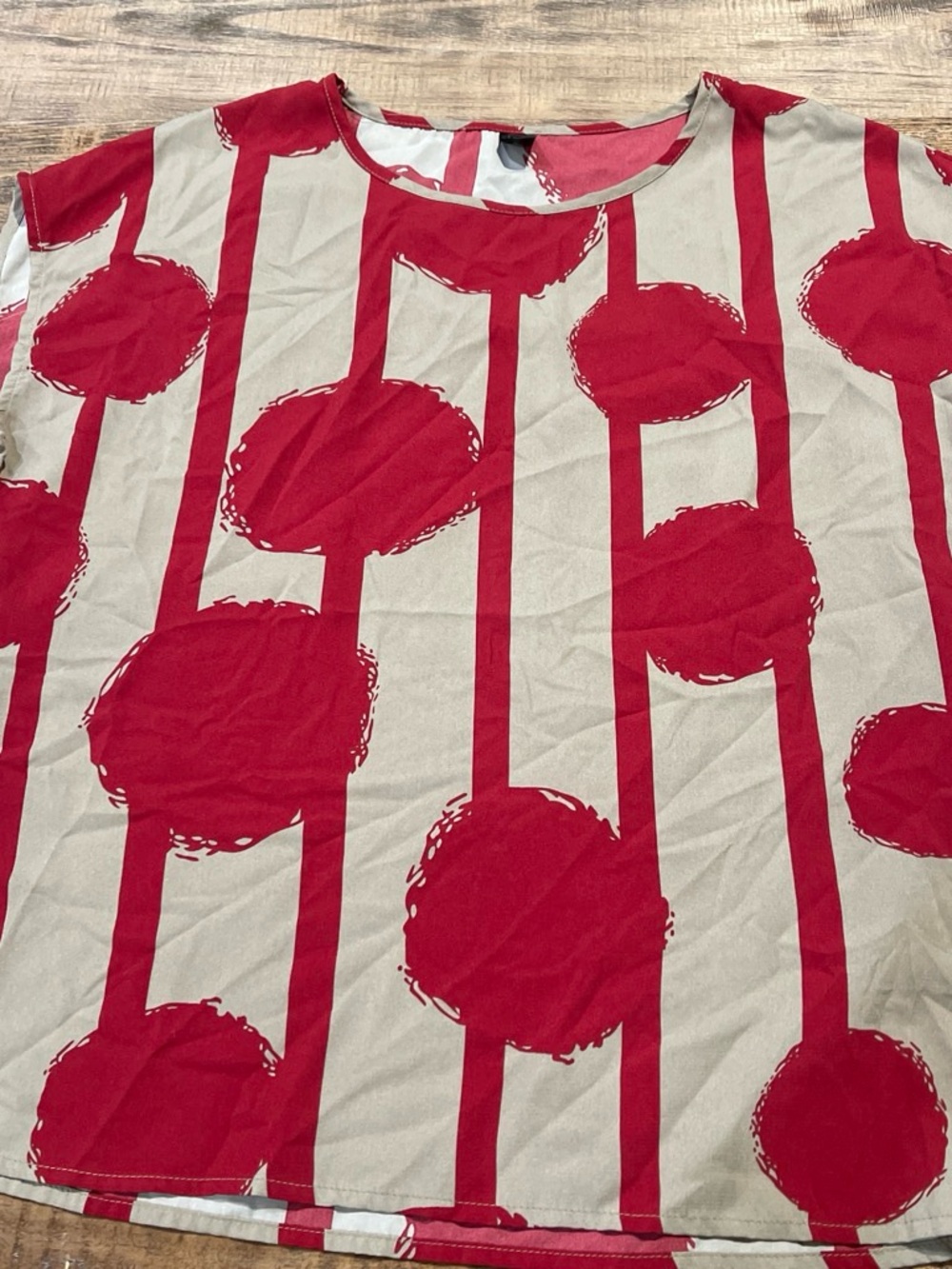 Emery Rose Red & Beige Patterned Short Sleeve Top